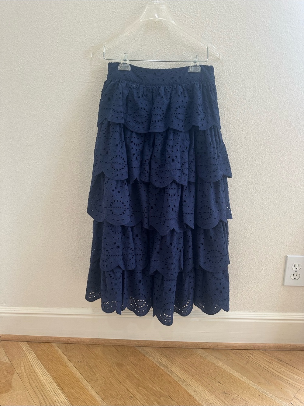 Tiered Navy Eyelet Midi Skirt Size Small